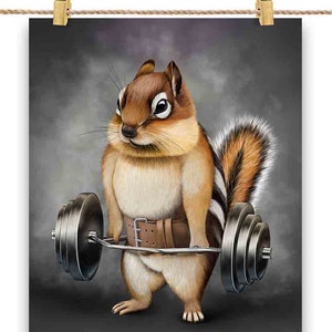Entraînement musculaire écureuil Chipmunk avec Barbell Shrug Bar Fitness Gym - Impression d’affiche, art mural, décoration intérieure et carte postale - PrintStarTee