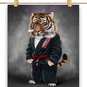 Artiste martial tigre en judogi noir : judo et karaté - impression d'affiche, art mural, décoration d'intérieur et carte postale - PrintStarTee