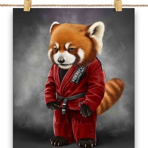 Artista marcial Panda Vermelho em Judogi Vermelho: Judô e Karatê - Impressão de pôster, arte de parede, decoração de casa e cartão postal - PrintStarTee