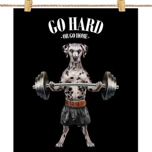 Haltérophilie pour chien dalmatien dans la salle de fitness, exercice d'entraînement inspirant - Impression d'affiche, art mural, décoration intérieure et carte postale - PrintStarTee