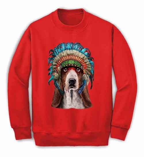 Graphic Pullover Sweater Women Great Gift and FREE SHIPPING Unisex Basset Hound Dog in Native Indian Headdress Men Sweatshirt