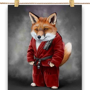Artiste martial renards en judogi rouge : judo et karaté - impression d'affiche, art mural, décoration d'intérieur et carte postale - PrintStarTee