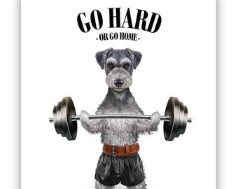 Mini Schnauzer Dog Weightlifting and Fitness in Gym - Poster Print, Wall Art, Home Decor, and Postcard - PrintStarTee