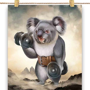 Koala Bear Muscle Training Haltérophilie avec haltère - Impression d’affiche, Art mural, Décoration intérieure et Carte postale - PrintStarTee
