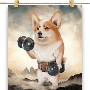 Pembroke Welsh Corgi Dog musculation haltérophilie avec haltères - impression d'affiche, art mural, décoration d'intérieur et carte postale - PrintStarTee