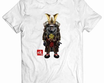 Grey Wolf in Full Japanese Samurai Armor - Short-Sleeve Unisex, Men, Women, Youth T-Shirt - PrintStarTee