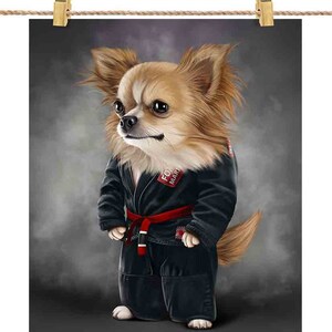 Artiste martial chien chihuahua en judogi noir : judo et karaté - impression d'affiche, art mural, décoration d'intérieur et carte postale - PrintStarTee