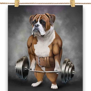 Entraînement musculaire pour chien Boxer avec Barbell Shrug Bar Fitness Gym - Impression d’affiche, art mural, décoration intérieure et carte postale - PrintStarTee