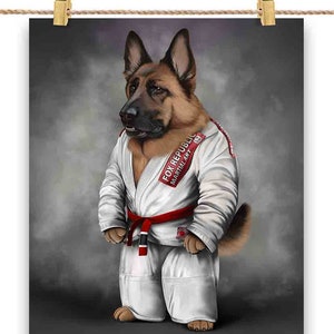 Artiste martial de chien de berger allemand en judogi blanc : Judo et karaté - Impression d'affiche, art mural, décoration intérieure et carte postale - PrintStarTee