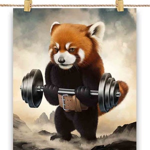 Levantamento de peso de treinamento muscular de panda vermelho - impressão de pôster, arte de parede, decoração de casa e cartão postal - PrintStarTee
