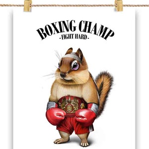 Champ Squirrel Boxing Champion Squirrel Chipmunk Fighter - Poster Print, Wall Art ...