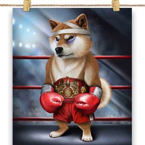 Shiba Dog en tant que champion de boxe - Impression d’affiche, art mural, décoration intérieure et carte postale - PrintStarTee