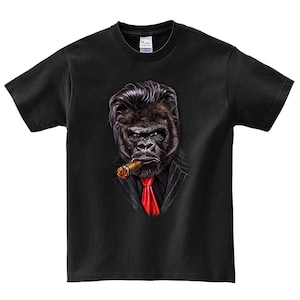 Sharp Looking Gangster Gorilla in Suit Chewing Cigar - Short Sleeve Unisex, Men, Women, Youth T-Shirt - PrintStarTee