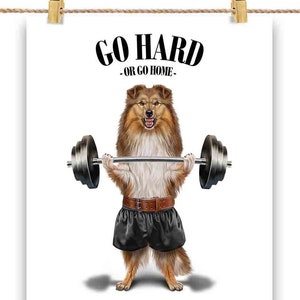 Sheltie Dog Haltérophilie dans la salle de fitness Exercice d’entraînement Inspirational - Impression d’affiche, Art mural, Décoration intérieure et Carte postale - PrintStarTee
