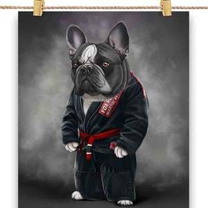 Artiste martial French Bull Dog en judogi noir : Judo et karaté - Impression d'affiche, art mural, décoration intérieure et carte postale - PrintStarTee