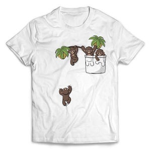 Cute Monkey Playing in Pocket - Short-Sleeve Unisex T-Shirt, 20 Colors, Sizes S-4XL + Youth Sizes, PrintStarTee