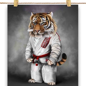 Artiste martial tigre en judogi blanc : Judo et karaté - Impression d'affiche, art mural, décoration intérieure et carte postale - PrintStarTee