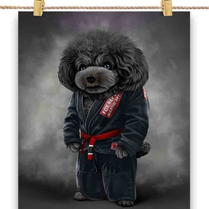 Artiste martial caniche noir chien en judogi noir : judo et karaté - impression d'affiche, art mural, décoration d'intérieur et carte postale - PrintStarTee