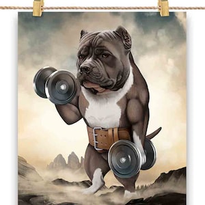 Blue Pit bull dog musculation musculation haltérophilie avec haltère - impression d'affiche, art mural, décoration d'intérieur et carte postale - PrintStarTee