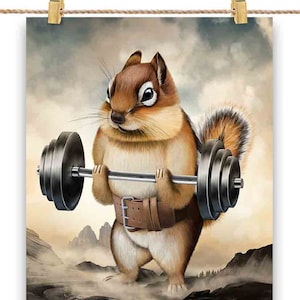 Écureuil Chipmunk Muscle Training Haltérophilie - Impression d’affiche, Art mural, Décoration intérieure et Carte postale - PrintStarTee