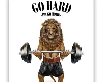 Lion Weightlifting in Fitness Gym - Poster Print, Wall Art, Home Decor, and Postcard - PrintStarTee