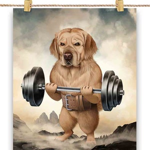 Monster Golden Retriever Dog Haltérophilie Exercice Fitness Gym - Impression d’affiche, Art mural, Décoration intérieure et Carte postale - PrintStarTee