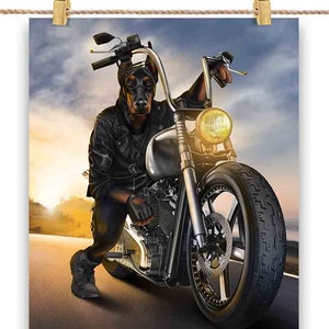 Doberman Dog Riding Chopper Motorcycle - Poster, Art mural, décoration d'intérieur et carte postale - PrintStarTee