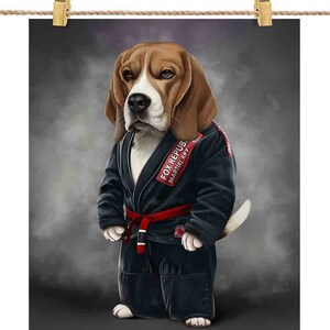 Artiste martial Beagle Dog en Judogi noir : Judo et karaté - Impression d'affiche, art mural, décoration intérieure et carte postale - PrintStarTee