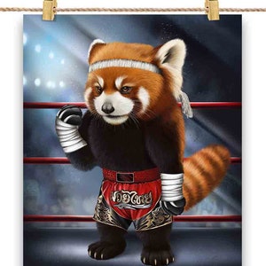 Panda Vermelho como lutador de Muay Thai Kickboxing - Impressão de pôster, arte de parede, decoração de casa e cartão postal - PrintStarTee