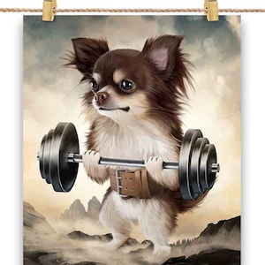 Chocolat Chihuahua Dog Muscle Training Haltérophilie - Impression d’affiche, Art mural, Décoration intérieure et Carte postale - PrintStarTee