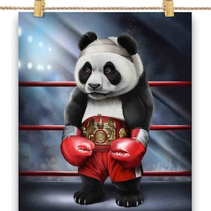 Campeão de boxe Panda gigante lutador - impressão de pôster, arte de parede, decoração de casa e cartão postal - PrintStarTee