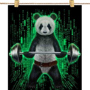 Levantamento de peso de panda gigante na academia Cyber Fitness - impressão de pôster, arte de parede, decoração de casa e cartão postal - PrintStarTee