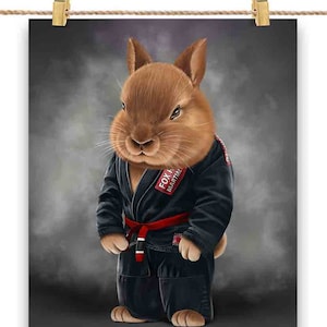 Artiste martial lapin en judogi noir : Judo et karaté - Impression d’affiche, art mural, décoration intérieure et carte postale - PrintStarTee