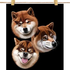 Trois têtes de chien Shiba avec peinture pour le visage Rock & Roll - Impression d’affiche, art mural, décoration intérieure et carte postale - PrintStarTee