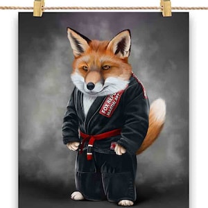 Artiste martial renards en judogi noir : judo et karaté - impression d'affiche, art mural, décoration d'intérieur et carte postale - PrintStarTee