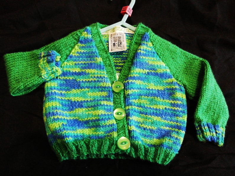 Green and Blue cardigan 0-3 months Hand Knitted