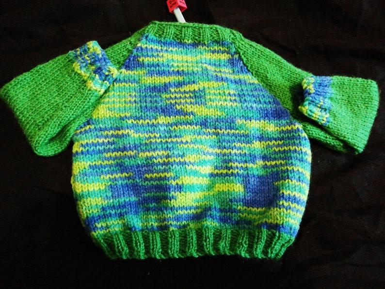 Green and Blue cardigan 0-3 months Hand Knitted