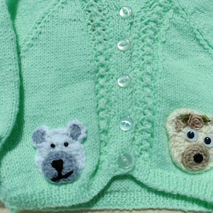 Green, hand Knitted  Acrylic Cardigan For Baby Girl Aged 1-2 years old .