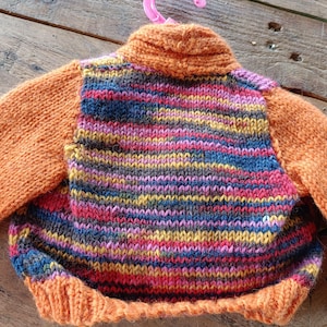 Bright Striped, Hand Knitted Woollen Childrens Cardigan