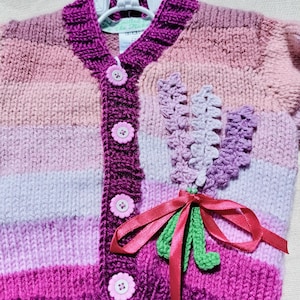 Hand Knitted  Acrylic Cardigan For Baby Girl Aged 3-6 Months old .