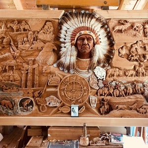 Altorilievo scolpito w legno di „cirmolo” delle Dolomiti Indiani d'America
