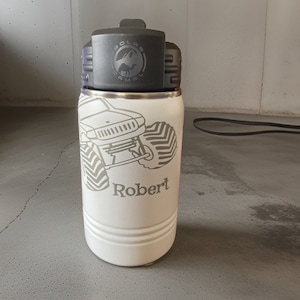 Kids Small Water Bottle Stainless Steel Vacuum Double Wall Insulated with Laser Engraved Monster Truck Design Can be Personalized 16 Colors