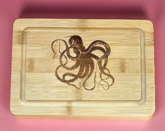 Octopus Cheese Board with Drip Ring Can Be Personalized 4 Sizes Available