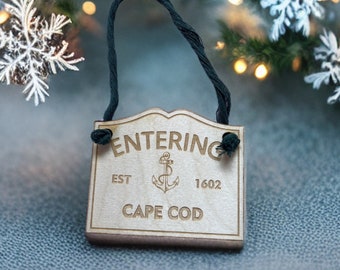 Entering Cape Cod Towns Ornament with Anchor Design Made from Sustainable Birch Wood  Laser Engraved Can Be Personalized
