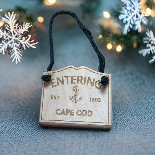 Entering Cape Cod Towns Ornament with Anchor Design Made from Sustainable Birch Wood  Laser Engraved Can Be Personalized