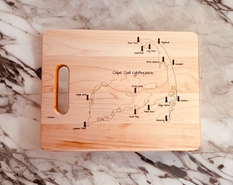 Lighthouses of Cape Cod  Cheese  Board with Handle 8 x 12" Made from USA Maple Can Be Personalized