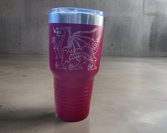 Welsh Dragon Travel Cup Laser Engraved  Ringneck Vacuum Insulated Tumbler with Lid Can be Personalized Choose Your Color