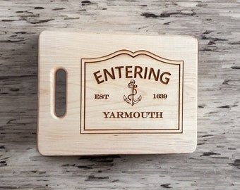 Entering Cape Cod Towns Cutting Board with Handle 8 x 12" Made from Sustainable Alder Wood or USA Maple  Laser Engraved Can Be Personalized