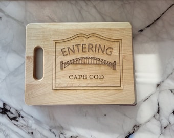 Entering Cape Cod Cutting Board with Handle 8 x 12" Made from Sustainable Alder Wood or USA Maple Can Be Personalized