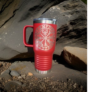 Vegvisir Viking Compass Travel Mug w/ handle Slider Lid 20 Oz Vacuum Double Wall Insulated Laser Engraved  17 Colors Available